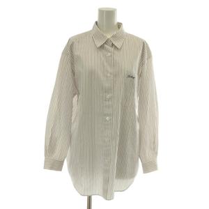 バーバリー BURBERRY シャツ ブラウス 長袖 ストライプ 総柄 ロゴ 刺繍 13ABR XL 白 ホワイト 紺 ネイビー 紫 パープル /XZ ■GY18 メンズ