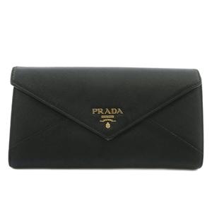 プラダ PRADA 長財布 二つ折り サフィアーノレザー ロゴ ゴールド金具 黒 ブラック /XZ ■OH ■GY18 レディース