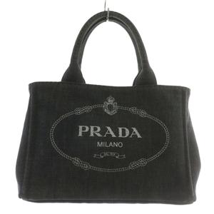 プラダ PRADA カナパ トートバッグ ショルダー 2WAY デニム キャンバス ロゴ 黒 ブラック /XZ ■OH ■GY18 レディース