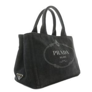 プラダ PRADA カナパ トートバッグ ショルダー 2WAY デニム キャンバス ロゴ 黒 ブラック /XZ ■OH ■GY18 レディース