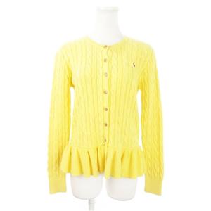 ラルフローレン RALPH LAUREN ニットカーディガン クルーネック 長袖 ペプラム フリル ロゴ刺繍 大きいサイズ XL 黄 イエロー /AH12 ■GY17 レディース