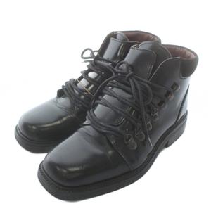 グッチ GUCCI ショートブーツ レザー スエード スクエアトゥ レースアップ ロゴ 刺繍 35.5 22.5㎝ 黒 ブラック /XZ ■GY18 レディース