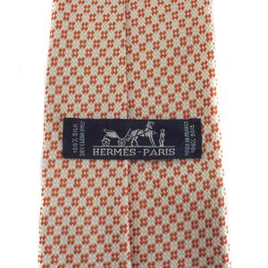 エルメス HERMES ネクタイ 絹 シルク ワイドタイ 花柄 総柄 オレンジ 白 ホワイト /XZ ■OH ■GY17 