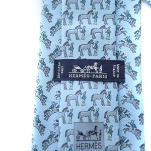 エルメス HERMES ネクタイ レギュラータイ 総柄 ロゴ 絹 シルク 青 ブルー ■GY17 /MQ ■OH メンズ