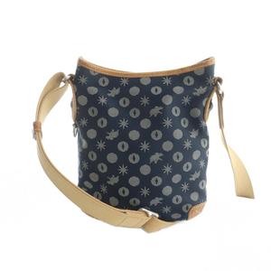 ハンティングワールド HUNTING WORLD ショルダーバッグ 斜めがけ ロゴ キャンバス レザー 総柄 紺 ネイビー ■GY11 /MQ レディース