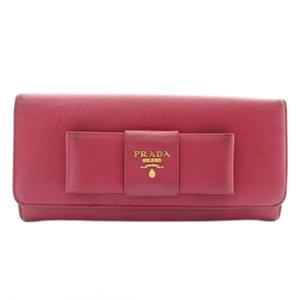 プラダ PRADA 長財布 二つ折り サフィアーノレザー リボン ロゴ ゴールド金具 ピンク /XZ ■OH ■GY18 レディース
