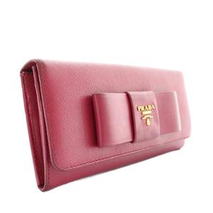プラダ PRADA 長財布 二つ折り サフィアーノレザー リボン ロゴ ゴールド金具 ピンク /XZ ■OH ■GY18 レディース