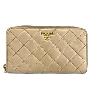 プラダ PRADA 長財布 レザー キルティング ラウンドファスナー ロゴ ゴールド金具 ベージュ /XZ ■GY18 レディース