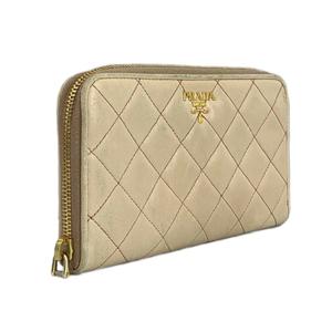 プラダ PRADA 長財布 レザー キルティング ラウンドファスナー ロゴ ゴールド金具 ベージュ /XZ ■GY18 レディース