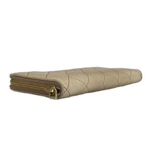 プラダ PRADA 長財布 レザー キルティング ラウンドファスナー ロゴ ゴールド金具 ベージュ /XZ ■GY18 レディース