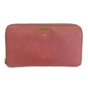 プラダ PRADA 長財布 レザー ラウンドファスナー ロゴ ゴールド金具 ピンク /XZ ■GY18 レディース