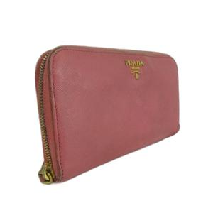 プラダ PRADA 長財布 レザー ラウンドファスナー ロゴ ゴールド金具 ピンク /XZ ■GY18 レディース