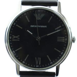 エンポリオアルマーニ EMPORIO ARMANI AR-11013 腕時計 ウォッチ クォーツ ローマン 黒文字盤 レザーベルト シルバー色 ■GY18 /MQ メンズ