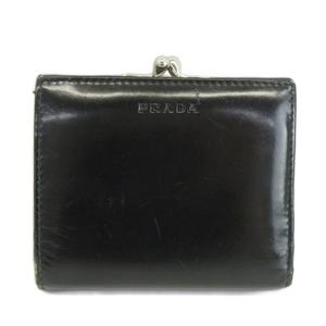 プラダ PRADA コンパクトウォレット 財布 二つ折り がま口 レザー ロゴ 型押し 黒 ブラック /XZ ■GY11 レディース