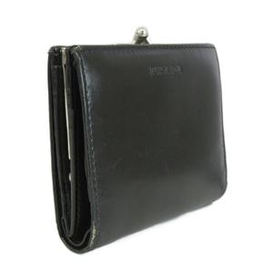 プラダ PRADA コンパクトウォレット 財布 二つ折り がま口 レザー ロゴ 型押し 黒 ブラック /XZ ■GY11 レディース