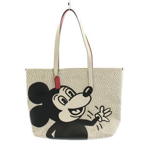 コーチ COACH ミッキー × キース ヘリング トートバッグ ハンドバッグ ショルダーバッグ ロゴ PVC レザー 白 ホワイト ...