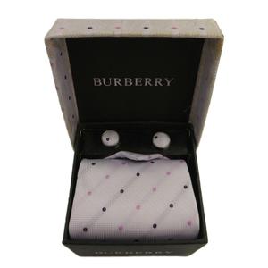 バーバリー BURBERRY ネクタイ カフス ハンカチ 3点セット 絹 シルク ワイドタイ 水玉 ドット柄 総柄 紫 パープル /XZ ■GY11 メンズ