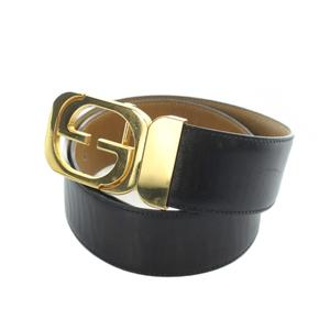 グッチ GUCCI インターロッキングG ベルト ゴールド金具 GGバックル レザー ロゴ 黒 ブラック ■GY17 /MQ ■OH レディース