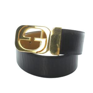 グッチ GUCCI インターロッキングG ベルト ゴールド金具 GGバックル レザー ロゴ 黒 ブラック ■GY17 /MQ ■OH レディース