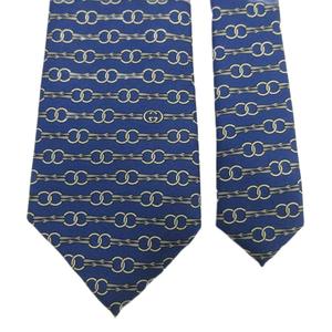 グッチ GUCCI ネクタイ 絹 シルク レギュラータイ チェーン 総柄 青 ブルー /XZ ■GY17 メンズ