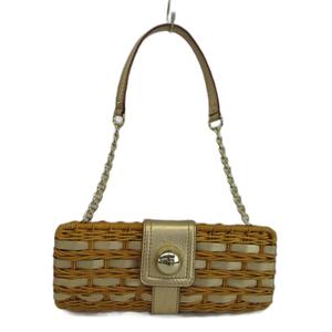 ケイトスペード KATE SPADE ラタン かごバッグ クラッチバッグ ワンショルダー 2WAY レザー 編み込み チェーン 茶色 ブラウン シャンパンゴールド Q069 /XZ ■GY13 レディース