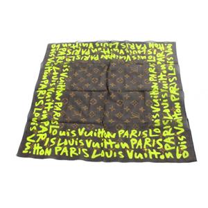 ルイヴィトン LOUIS VUITTON スティーブン・スプルース スカーフ ハンカチ バンダナ モノグラム・グラフィティ 総柄 ロゴ 茶 ブラウン ■GY18 /MQ ■OH レディース