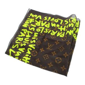 ルイヴィトン LOUIS VUITTON スティーブン・スプルース スカーフ ハンカチ バンダナ モノグラム・グラフィティ 総柄 ロゴ 茶 ブラウン ■GY18 /MQ ■OH レディース