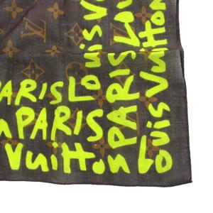 ルイヴィトン LOUIS VUITTON スティーブン・スプルース スカーフ ハンカチ バンダナ モノグラム・グラフィティ 総柄 ロゴ 茶 ブラウン ■GY18 /MQ ■OH レディース