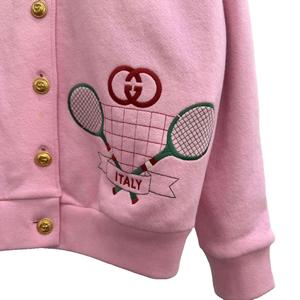 グッチ GUCCI 19AW テニス エンブロイダリー パーカー スウェット 長袖 裏地総柄 刺繍 ロゴボタン オーバーサイズ S ピンク 572808-XJBIW /XZ ■GY40 メンズ