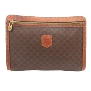 セリーヌ CELINE セカンドバッグ マカダム柄 茶 ブラウン ロゴ ジップ開閉 /ML ■GY11 レディース