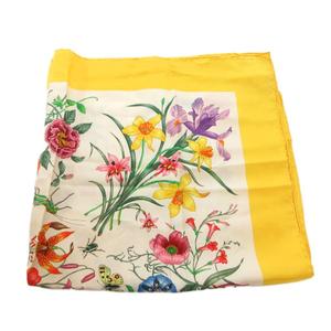 グッチ GUCCI スカーフ チーフ ボタニカル柄 絹 シルク 黄 イエロー /FF ■GY11 レディース