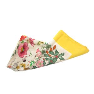 グッチ GUCCI スカーフ チーフ ボタニカル柄 絹 シルク 黄 イエロー /FF ■GY11 レディース