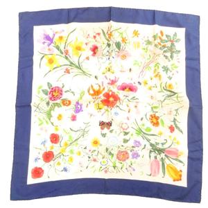 グッチ GUCCI ヴィンテージ オールド スカーフ チーフ 花がら 紺 ネイビー /JS ■GY18 レディース