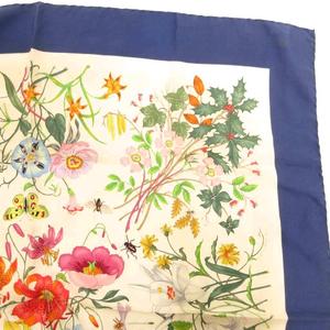 グッチ GUCCI ヴィンテージ オールド スカーフ チーフ 花がら 紺 ネイビー /JS ■GY18 レディース
