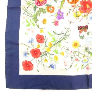 グッチ GUCCI ヴィンテージ オールド スカーフ チーフ 花がら 紺 ネイビー /JS ■GY18 レディース