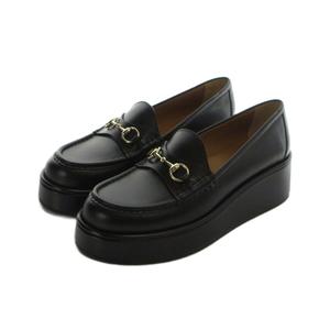 グッチ GUCCI プラットフォーム ローファー 厚底 モカシン ホースビット レザー ロゴ 38 25cm 黒 ブラック ■GY40 /MQ ■OH レディース