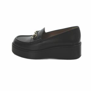 グッチ GUCCI プラットフォーム ローファー 厚底 モカシン ホースビット レザー ロゴ 38 25cm 黒 ブラック ■GY40 /MQ ■OH レディース