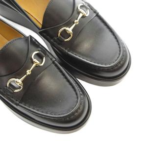グッチ GUCCI プラットフォーム ローファー 厚底 モカシン ホースビット レザー ロゴ 38 25cm 黒 ブラック ■GY40 /MQ ■OH レディース