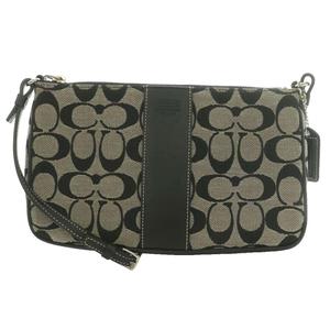 コーチ COACH ショルダーバッグ シグネチャー柄 キャンバス カウハイドレザー グレー 黒 ブラック 6338 /SS ■OS レディース
