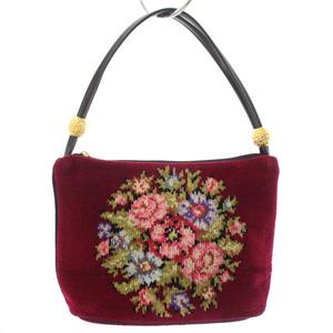 フェイラー FEILER ハンドバッグ シュニール織 花柄 赤紫 ボルドー /TK ■GY11 レディース