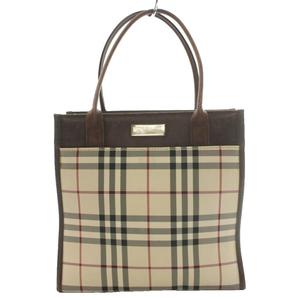 バーバリー BURBERRY ノバチェック柄トートバッグ ハンド キャンバス レザー マルチカラー 茶 ブラウン グレー /SS ■OS ■GY11 レディース