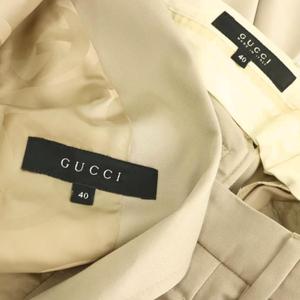 グッチ GUCCI ジャケットパンツセットアップ テーラード フレアパンツ モノグラム柄 ウール シルク混 40 ベージュ 145558 145655 /CX ■GY18  レディース
