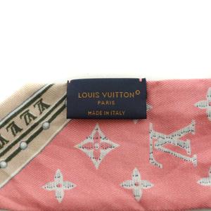 ルイヴィトン LOUIS VUITTON バンドーBB・LVディテールズ スカーフ 総柄 シルク ロゴ ピンク グレー /SS ■OS ■OH ■GY18 レディース