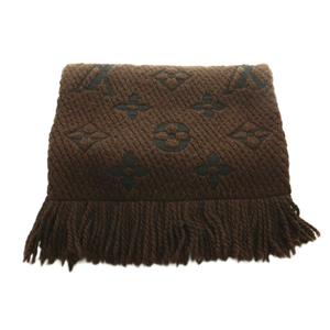 ルイヴィトン LOUIS VUITTON エシャルプ ロゴマニア マフラー シルク混 フリンジ ダークブラウン /YO40 ■GY18 ■OH メンズ レディース