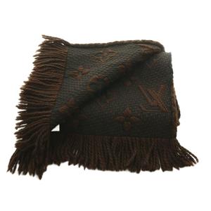 ルイヴィトン LOUIS VUITTON エシャルプ ロゴマニア マフラー シルク混 フリンジ ダークブラウン /YO40 ■GY18 ■OH メンズ レディース