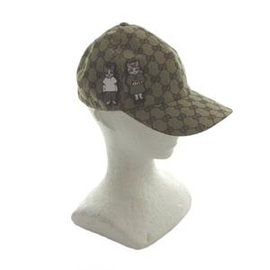 グッチ GUCCI キャップ ヒグチユウコ 日本限定 帽子 GG柄キャンバス 猫 キャット ロゴ M 57cm 茶 ブラウン ■GY11 /MQ ■OH レディース