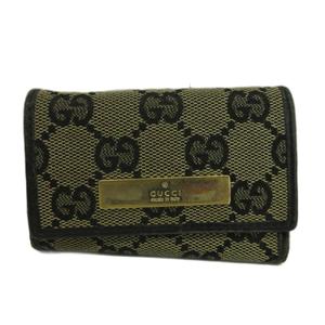 グッチ GUCCI キーケース 三つ折り 6連 GGキャンバス レザー 総柄 ロゴプレート 黒 ブラック 033・3731・0869 /XZ ■GY11 レディース