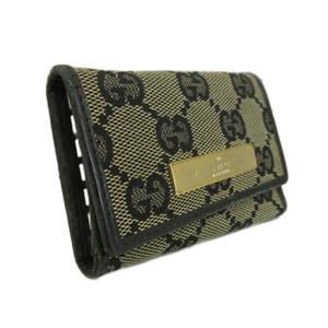 グッチ GUCCI キーケース 三つ折り 6連 GGキャンバス レザー 総柄 ロゴプレート 黒 ブラック 033・3731・0869 /XZ ■GY11 レディース