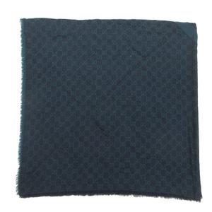 グッチ GUCCI GGジャカード 大判 ストール ショール ウール シルク混 総柄 フリンジ 緑 グリーン 紺 ネイビー /XZ ■GY18 レディース