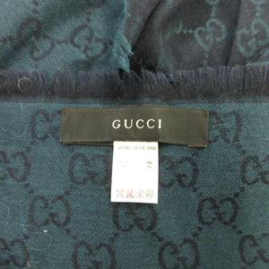 グッチ GUCCI GGジャカード 大判 ストール ショール ウール シルク混 総柄 フリンジ 緑 グリーン 紺 ネイビー /XZ ■GY18 レディース